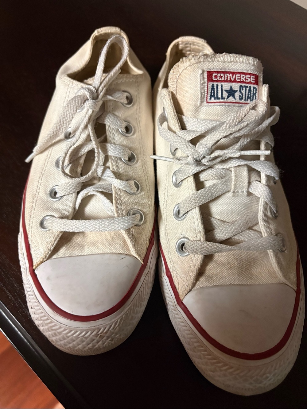Converse All Star Low Top Canvas Sneakers - White with Red Stripe